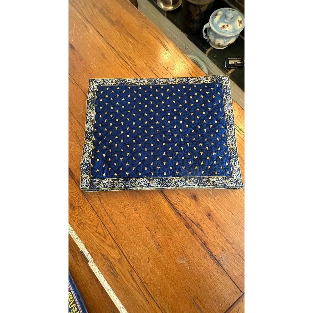 Valdrome French Quilted Placemats Blue Yellow Cotton Provençal set of 8